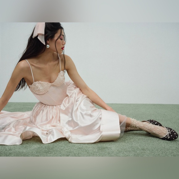 For Love And Lemons Anthropologie Silk Romantic Pink Maxi Nara Gown Size XL NWT - Picture 3 of 12